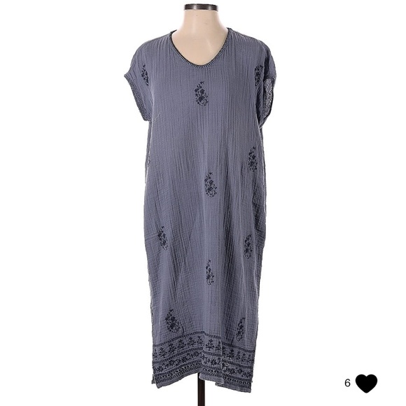Boho kaftan dress. XSP. 100% cotton. Muslin/cheesecloth feel. Blue/gray. - Picture 1 of 6